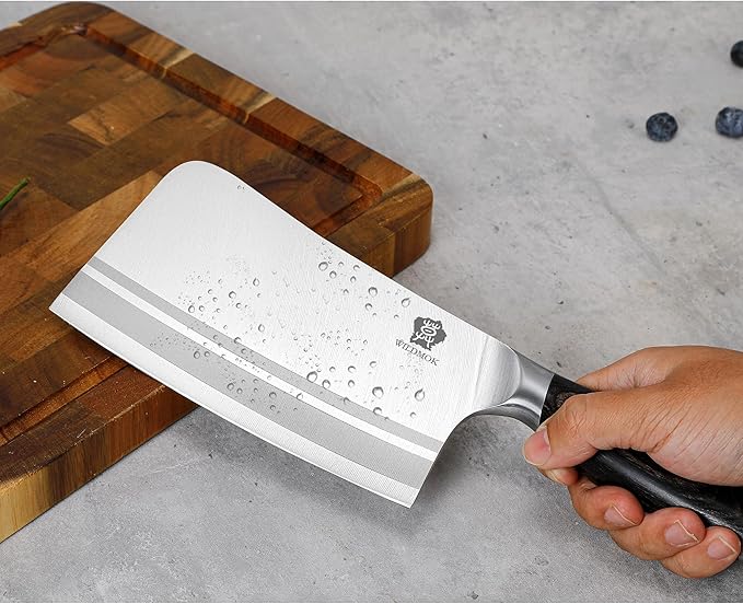 WILDMOK Meat Cleaver Knife, 7 Inch Heavy Duty Bone Chopper, German Stainless Steel Butcher Knife with Black Pakkawood Handle, Chinese Cleaver for Kitchen