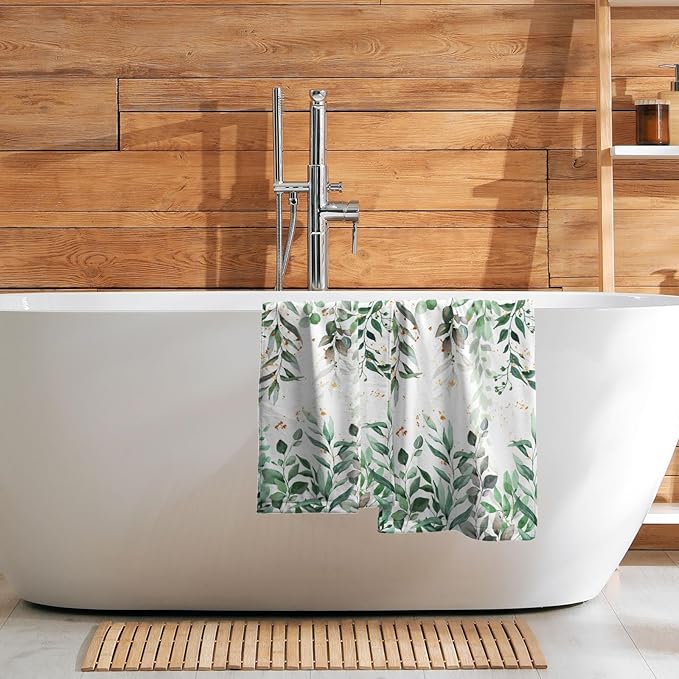 Imiss Eucalyptus Leaf Hand Towels Set of 2 Green Leaves Decorative Kitchen Dish Cloths 14.4 x 28.3 Inch Soft Small Fingertip Towel for Bathroom Hotel Gym Spa