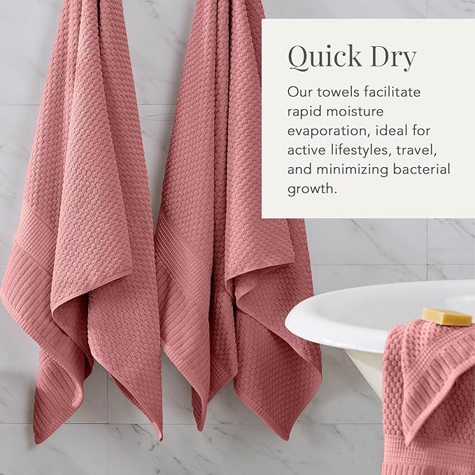 NY Loft 100% Cotton 2 Pack Bath Sheet Towel Set | Extra Large Oversize Bath Towels | Absorbent & Quick-Dry | Textured and Durable Cotton | Rose Pink