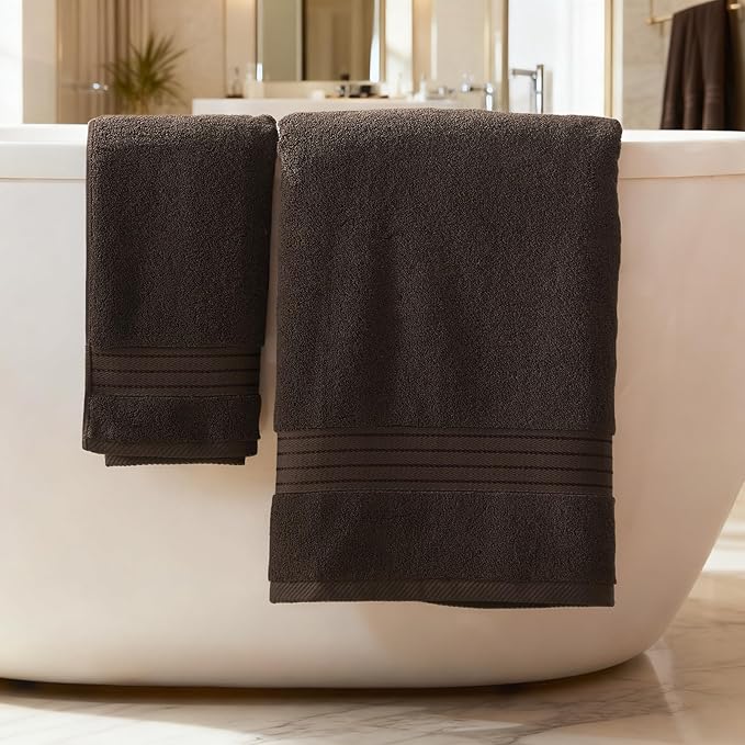 COZYART Brown Bath Towel Set, Cotton Hotel Large Towel Bulk for Bathroom, Thick Bathroom Sets of 6 with 2 Bath Towels, 2 Hand Towels, 2 Washcloths, 650 GSM