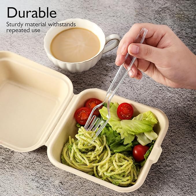 [100 Count] Clear Plastic Forks Heavy Duty, Premium Disposable Forks, Durable Plastic Cutlery for Parties, Picnics, Big Event, Daily Use - Heat Resistant & BPA Free