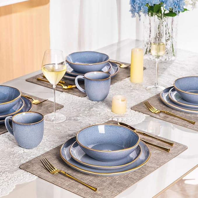 AmorArc Ceramic Dinnerware Sets,Handmade Reactive Glaze Stoneware Plates and Bowls Sets,Highly Chip and Crack Resistant Dishware | Dishwasher & Microwave Safe Dishes, Service for 4 (12pc)