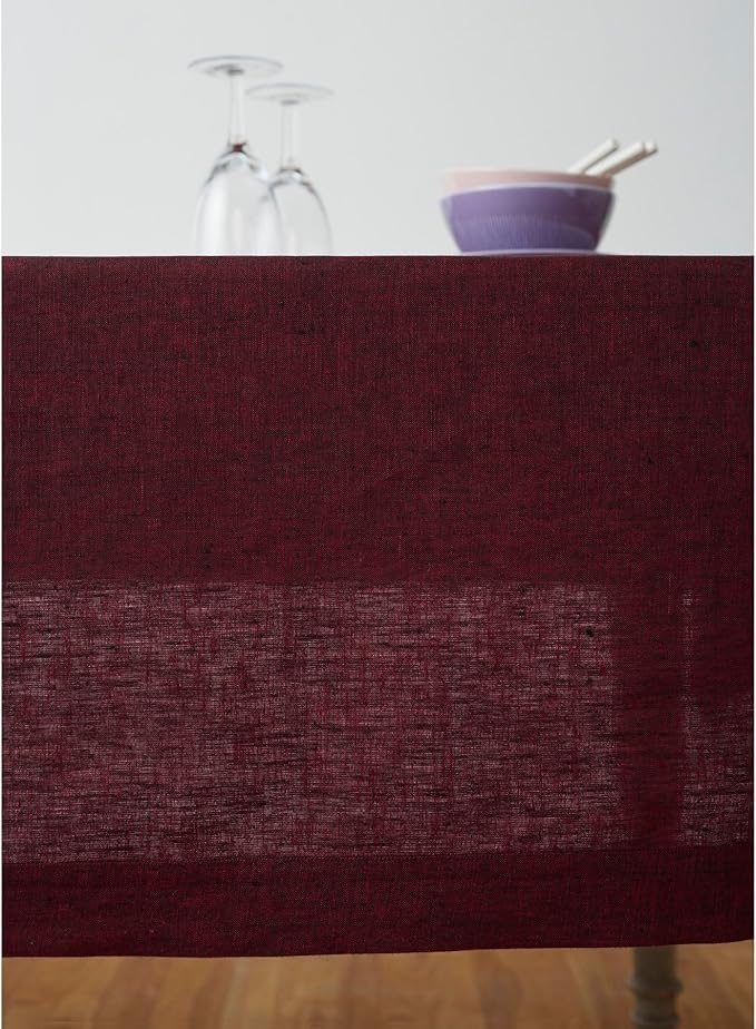 Solino Home Red Garnet Tablecloth 54 x 72 Inch - Athena, 100% Pure Linen Rectangle Tablecloth - Machine Washable Table Cloth for Fall, Autumn, Thanksgiving, Christmas, Holiday