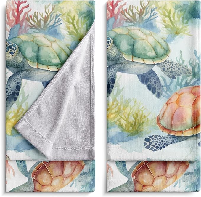 Sea Turtle Kitchen Towels Summer Corals Hand Towel Ocean Animal Dish Towel 14.4 X 28.3 in Soft Absorbent Cotton Towels for Bathroom Kitchen Decorations