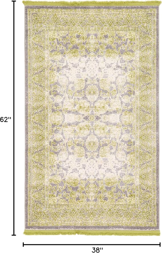 Modern Carved Vintage 3 feet by 5 feet (3' x 5') Arcadia Light Green Contemporary Area Rug