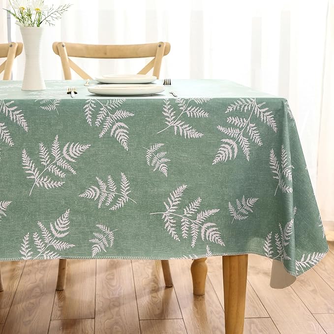 Heavy Duty Vinyl Tablecloth with Flannel Backing Waterproof Oil-Proof Plastic Table Cloth Stain-Resistant Wipeable Rectangle or Square Table Cover for Indoor and Outdoor (Mint Leaf, 54X54 Inch)