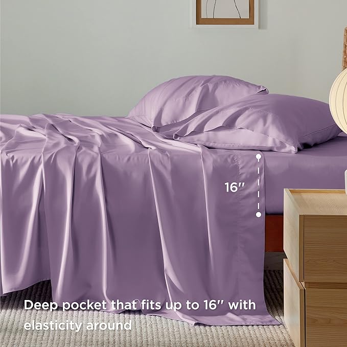 Bedsure Full Size Bed Sheets, Cooling Sheets, Rayon Derived from Bamboo, Breathable & Soft, Deep Pocket Up to 16 Inches, Hotel Luxury Silky Bedding for Hot Sleepers, Lilac