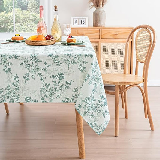 H.VERSAILTEX Linen Table Cloths Floral Printed Tablecloth Spill-Proof Waterproof Table Cover for Dining Buffet Feature Soft and Thick Fabric Wrinkle Free, 60 x 60 Inch, Retro Floral - Sage