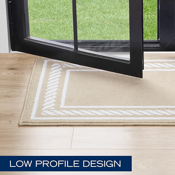 Nautica – Runner Rug | Indoor Runners for Hallways and Entry Rugs| Non-Slip and Non-Skid Entry and Kitchen Door Mat| Machine Washable Entryway Carpet Rugs | 2'2" x 5' | Rope Border Beige