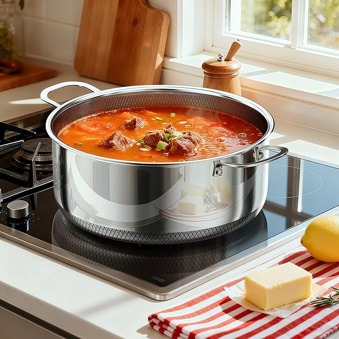 6 QT Stainless Steel Stock Pot with Lid, 10-inch Sauce Pan Induction Cookware, PFOA Free 5-Ply Simmer Pot with Non Stick Coating, Dual Ear Handles Cooking Pot Oven & Dishwasher Safe Easy to Clean