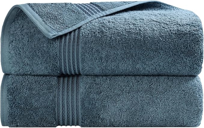 Superior Egyptian Cotton Bath Towel Set, Home Bathroom Towels, Master, Guest Bath, Decor Essentials, Quick Dry, Absorbent, Large Body Towels, Spa, Hotel, Resort, Adult, Kids, Set of 2, Sapphire