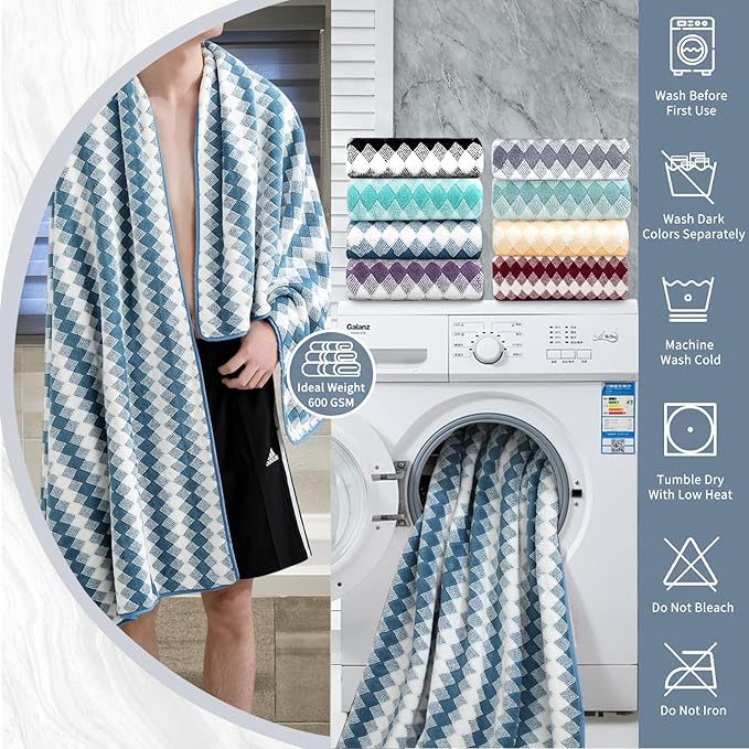 4 Piece Bath Towel Set Oversized Bath Sheet 35"x70" Bathroom Towel Extra Large Towel Set Soft Highly Absorbent & Quick Dry Premium Bath Sheet for Bathroom 600GSM Shower Towel Spa Gym Hotel,Blue