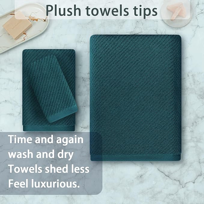 VOOVA & MOVAS Towels Set for Bathroom, 100% Cotton | Quick Dry | Soft | Thick, 3 Piece Towel Set, 1 Large Bath 30" x 56", 1 Hand 18" x 28", 1 Wash Cloth 13" x 13", Bathroom Essentials, Deep Turquoise