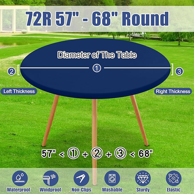 Round Spandex Tablecloth, Elastic Fitted Waterproof Tablecloths for 57"-68" Tables, Stretch Washable Picnic Table Cover for Camping, Dining, Indoor and Outdoor, Navy