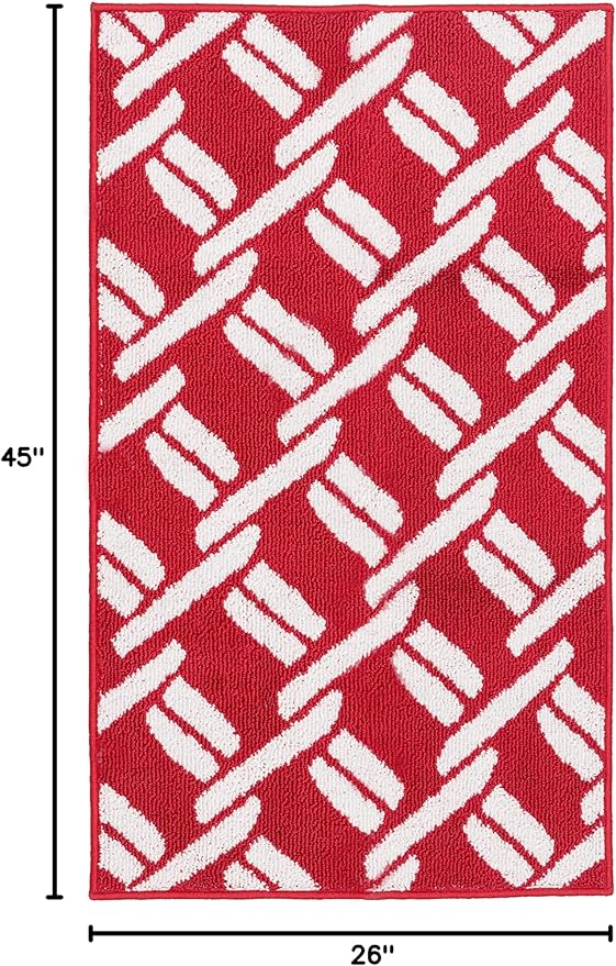 Nautica – Runner Rug | Indoor Runners for Hallways and Entry Rugs| Non-Slip and Non-Skid Entry and Kitchen Door Mat| Machine Washable Entryway Carpet Rugs | 26” x 45” | Chain Red