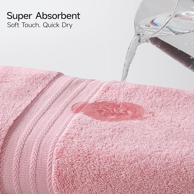 REDKISS Pink Towel Set of 8-100% Cotton Luxury Bath Towels Set for Bathroom, 600 GSM Highly Absorbent Bathroom Towel with 2 Large Bath Sheet, 2 Hand, 4 Washcloths, Pink Shower Towels for Dorm