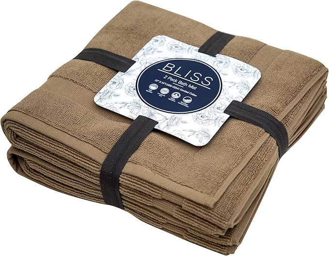 Bumble Towels Bliss Luxury 2 Pack Banded Bath Mats - 22" x 34" - Premium Quality Bath Mat Set - 1000 GSM - Soft Combed Cotton, Absorbent (Mocha)