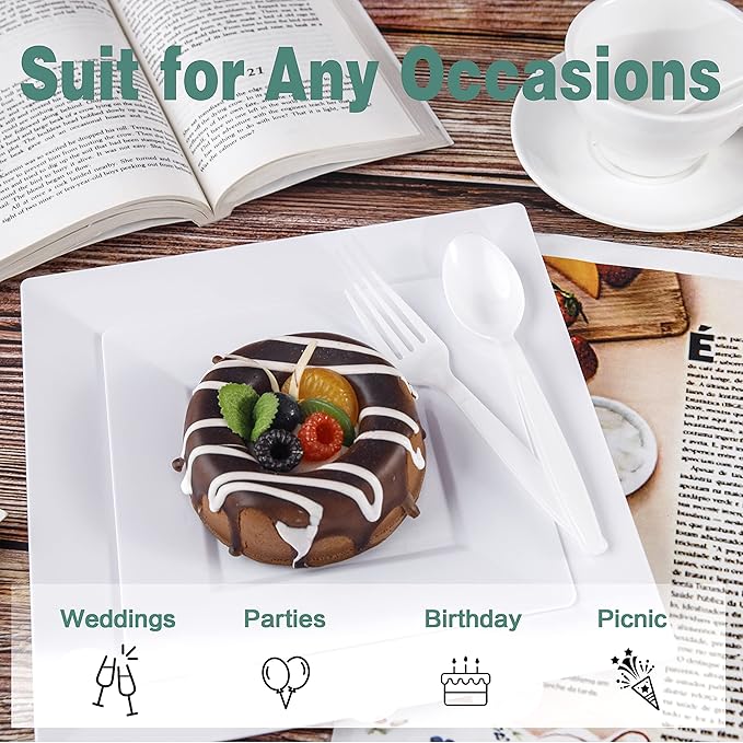 Liacere 360 Pieces White Plastic Forks - Disposable Forks - 6.7inch Heavy Duty Fork - White Plastic Utensils -Perfect for Parties Dinners Restaurants