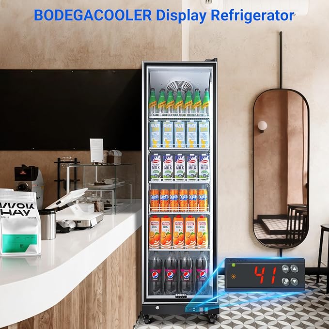 BODEGACOOLER Commercial Beverage Refrigerator with Glass Door,12.5 Cu.Ft Commercial Merchandiser Display Refrigerator,Upright Large Display Drink Cooler with Soft LED Light,Adjustable Shelves