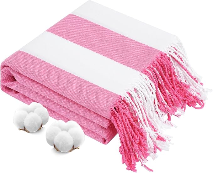 Oversized Cotton Turkish Beach Towels 74"x38" Thin Quick Dry Sand Free Pool Swim Bathing Towel Extra Large Blanket Adult Travel Essentials Accessories Must Haves Summer Vacation Hot Red Striped