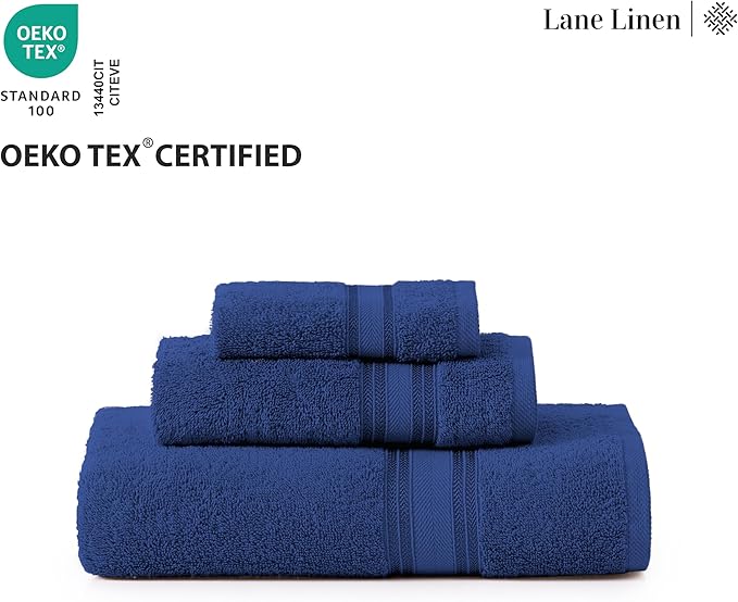 LANE LINEN 100% Mercerized Cotton Towels Set 12 – Zero Twist, 4 Bath Towels, 4 Hand Towel & 4 Washcloths, Stays Plush After Washes, Ideal for Spa, Hotel & Family Bathrooms, Highly Absorbent – Navy