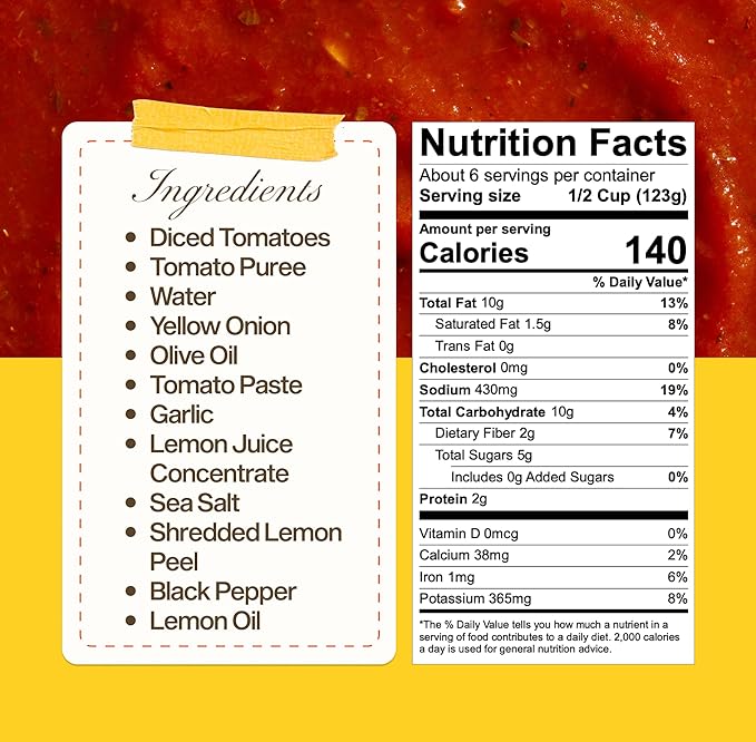 Sauz | Summer Lemon Marinara Pasta Sauce, 25 Oz Jar (4-Pack), Fresh Citrus Zest, Gluten-Free, Non-GMO, Multi-Use Tomato Sauce with Clean Ingredients – Small Batch Fresh Tomato Sauce