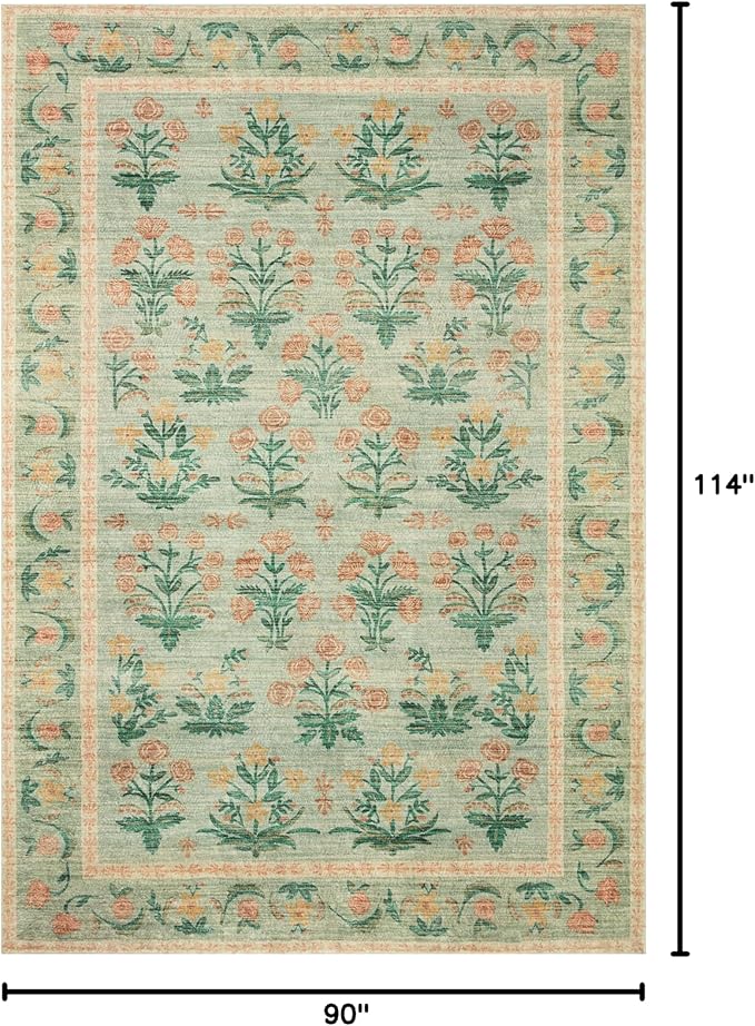 Loloi Rifle Paper Co. Eden Collection EDE-01 Mughal Rose Moss 7'-6" x 9'-6" Area Rug feat. CloudPile™