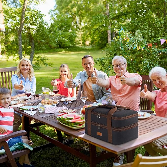 LHZK Double Decker Insulated Casserole Carrier for Hot or Cold Food, Expandable Hot Food Carrier, Lasagna Holder Tote for Potluck Parties, Picnic, Beach, Fits 11 x 15 or 9 x 13 Baking Dish (Black)