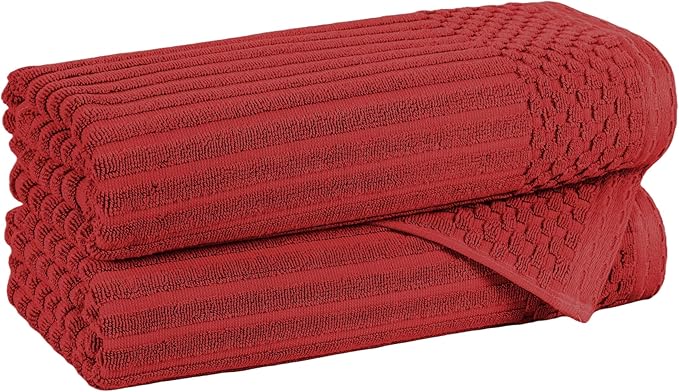 Cotton 2-Piece Solid and Ribbed Bath Towel Set, Bath Towels- 27" x 54", Burgundy by Superior