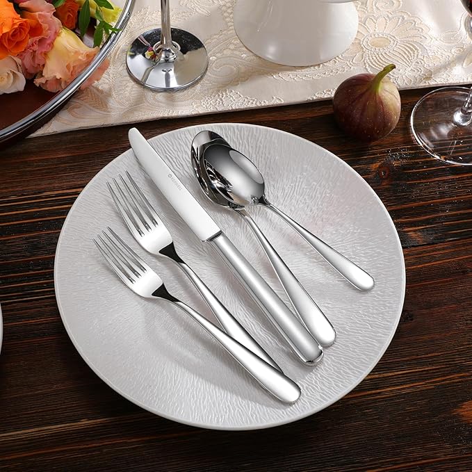 KEAWELL Premium 20-Piece Louise Silverware Set, 18/10 Stainless Steel, Service for 4, Fine Flatware Set, Smooth and Exceptional mirror finish, Dishwasher Safe (20)