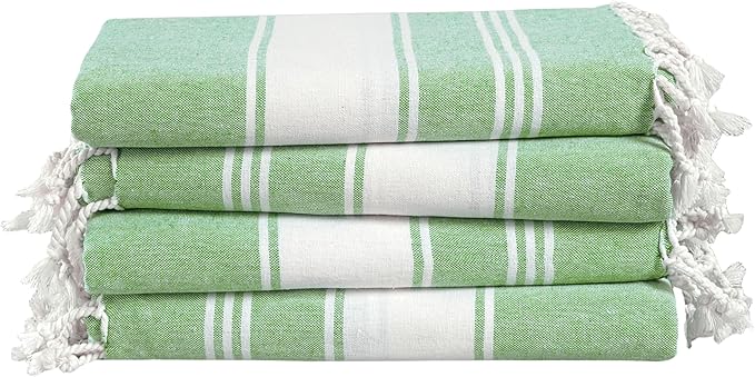 LANE LINEN Large Turkish Towel Set of 4 – Pre-Washed Pool Towels, Extra Large, Quick Dry & Sand Free, Fast Drying Lightweight Travel Towels, 39"x71" – Jade Green