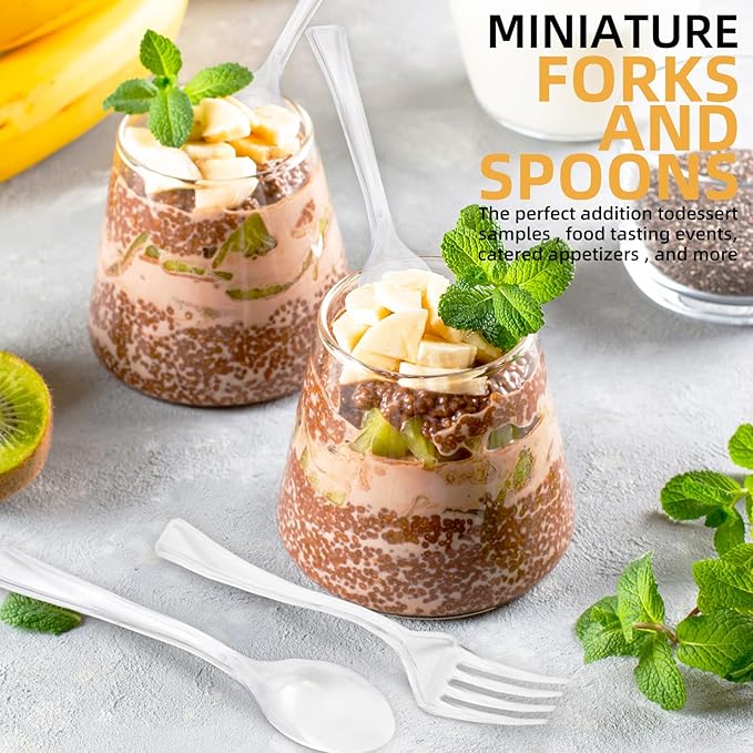 100 PCS 50 Clear Mini Forks And 50 Clear Mini Spoons 4 Inch Dessert Forks And Spoons, Dessert Fork and Spoon Disposable, BPA Free, Food Safe, Suitable for All Occasions