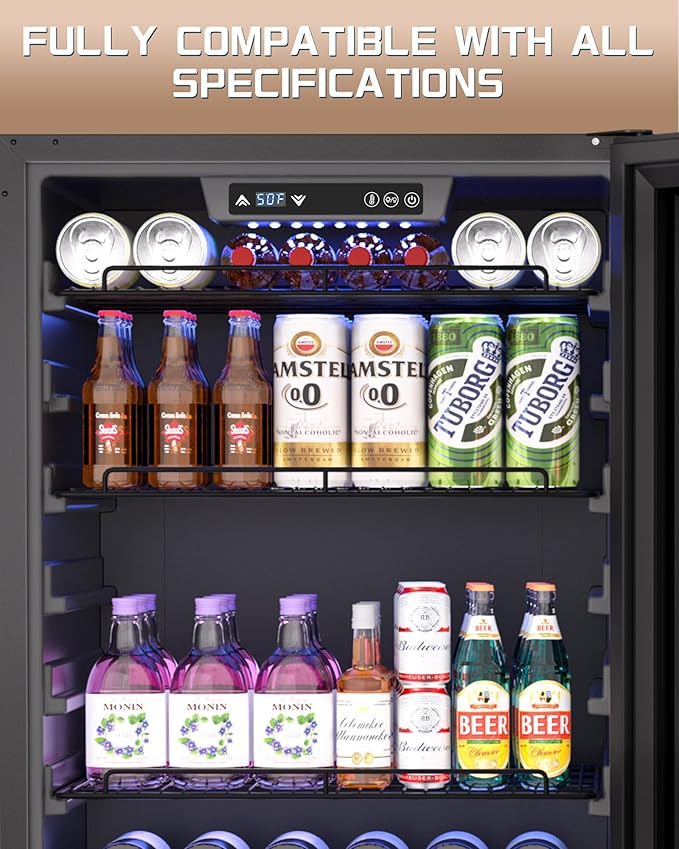 24-Inch Beverage Refrigerator, 200-Can Glass Door Cooler with Adjustable Shelves, Quiet Cooling, Freestanding or Under-Counter – Compatible with Beer, Soda, Wine, Milk, Suita