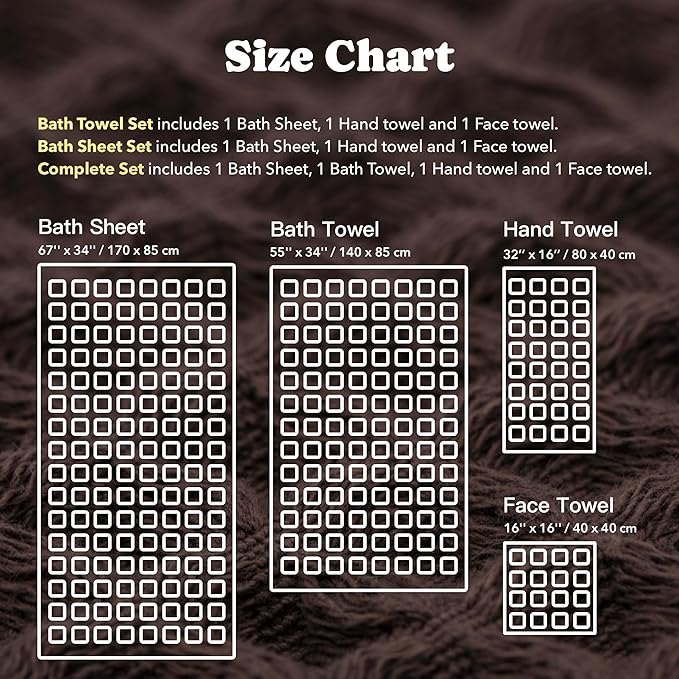 Luxury Organic Japanese Cotton Waffle Bath Towel | Thick, Absorbent, Quick Dry Bathroom Towels for Shower, Sauna, Onsen| Hotel & Spa Quality, Gift-Ready (Dark Cocoa, Complete Set (4-Piece))