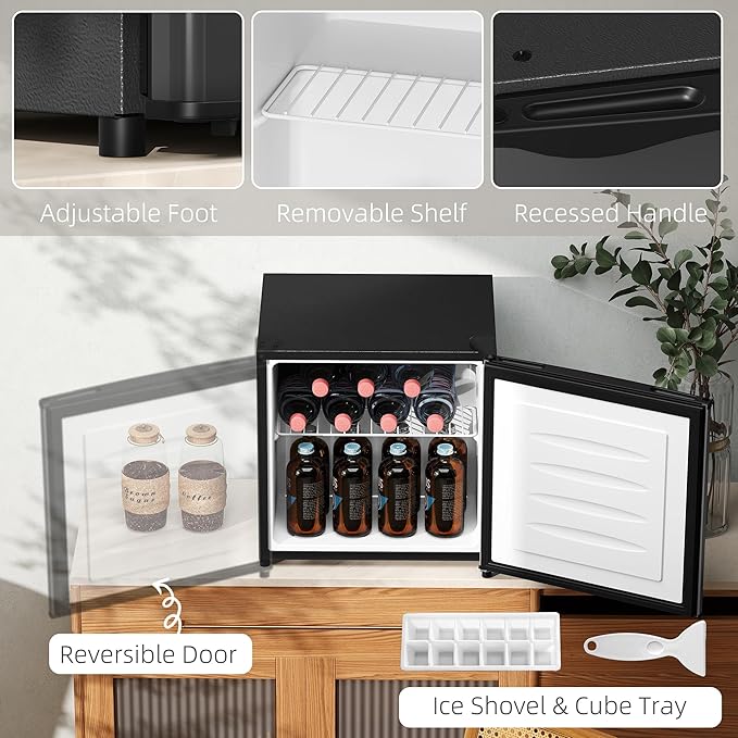 HOMCOM Mini Freezer Countertop, 1.1 Cu.Ft Compact Upright Freezer with Removable Shelves, Reversible Door for Home, Dorm, Apartment and Office, Black