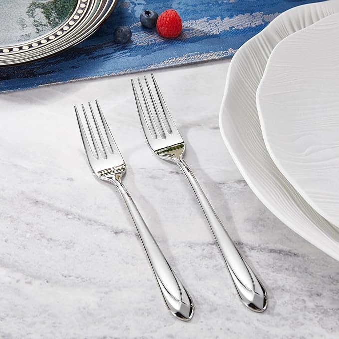 KEAWELL Premium Astra 4-Piece 8.3 inch Dinner Fork Set – 18/10 Stainless Steel Mirror-Finished Silverware with Diamond-Faceted Handles, Comfortable Grip and Dishwasher Safe (4, Dinner Forks)
