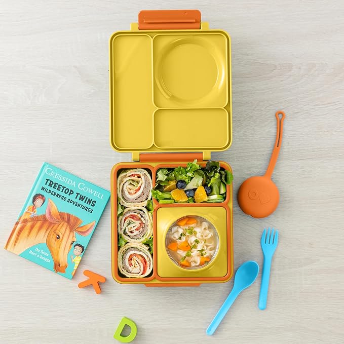 Omie OmieBox Kids Utensils Set with Case - 2 Piece Plastic, Reusable Fork and Spoon Silverware with Pod for Kids (Sunrise)