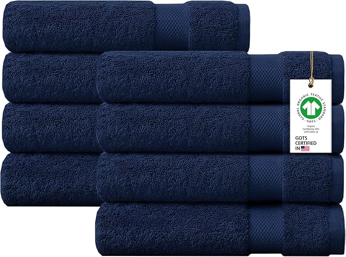 Delara 100% Organic Cotton Towels 650 GSM Plush Feather Touch Quick Dry Bath Towel, Pack of 8 GOTS Certified, Oeko-Tex Green Certified, Organic Cotton Bath Towel, 30"X58"