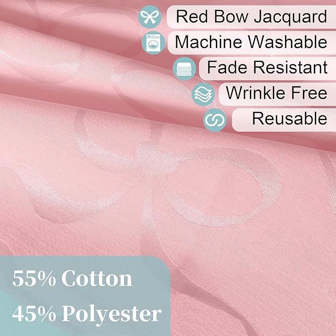 Pink Table Cloths for Parties, 1PC 60"x84" Rectangle Tablecloth (Seats 6-8) - Cotton Polyester, Wrinkle/Fade Resistant, Reusable & Washable, Luxury Table Cover for Wedding & Banquet, Bow Jacquard