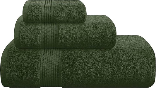Belizzi Home Ultra Soft 3 Pack Cotton Towel Set, Contains a Bath Towel 28x55 inch, a Hand Towel 16x24 inch & a Wash Coth 12x12 inch, Ideal Everyday use, Compact & Lightweight - Olive Green