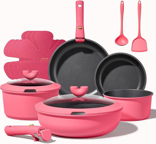CAROTE 15pcs Pots and Pans Set Non Stick, Cookware Set Non Toxic with Detachable Handle, Induction Kitchen Cooking Set, Dishwasher/Oven Safe, RV/Camping Cookware
