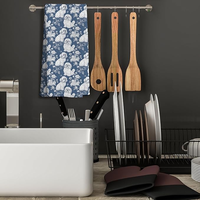 Shih Tzu Dog Gifts for Blue Chinoiserie Floral Decor Kitchen Towels，Blue Shih Tzu Dog Grandmillennial Decorative Dish Tea Towels for Kitchen Bathroom,16x24 Inch