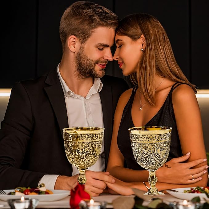 ALADEAN Vintage Chalice Medieval Goblet | 1x Solid Brass 6" Royal Wine Glass Cups 7oz - Renaissance Gifts Wedding Anniversary Novelty Ceremonial Drinkware Pack of 1pc (Roman Chalice)