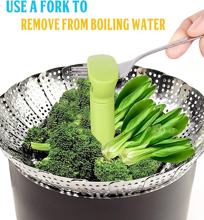 Consevisen Vegetable Steamer Basket for Cooking Food, Stainless Steel Veggie Steam Basket for Pot, Folding Expandable Steaming Insert with Extendable Handle Fits Various Size Pot, 5.1" to 9"