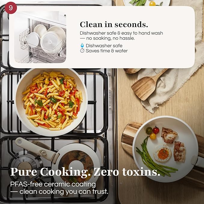 GOURMETIFIC® Pots and Pans Cookware Set [11 PIECES] - Non Toxic Ceramic Coated Cooking Ware - Induction, Gas & Oven Kitchenware - Non Stick Pot & Pan with Removable Handles & Stackable (Sky Blue)