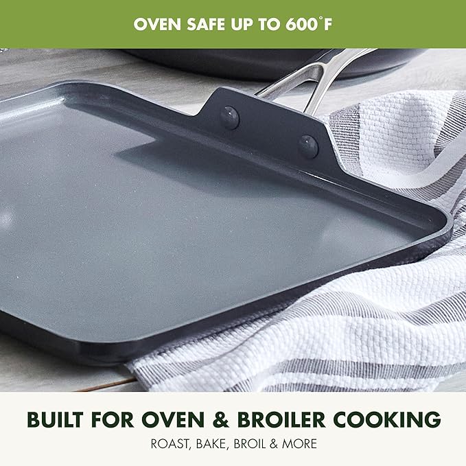 GreenPan Valencia Pro Hard Anodized Healthy Ceramic Nonstick 11" Griddle Pan, PFAS-Free, Induction, Dishwasher Safe, Oven Safe, Gray