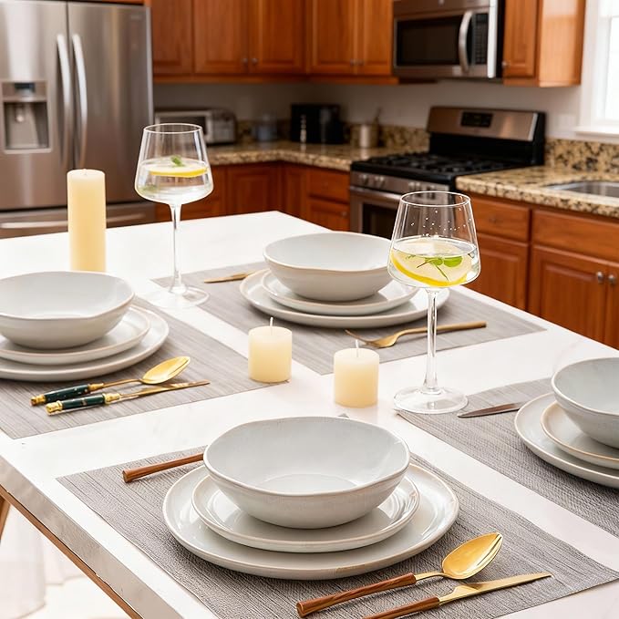 AmorArc Ceramic Dinnerware Sets,Handmade Reactive Glaze Stoneware Plates and Bowls Set,Highly Chip and Crack Resistant | Dishwasher & Microwave Safe,Service for 4 (12pc)