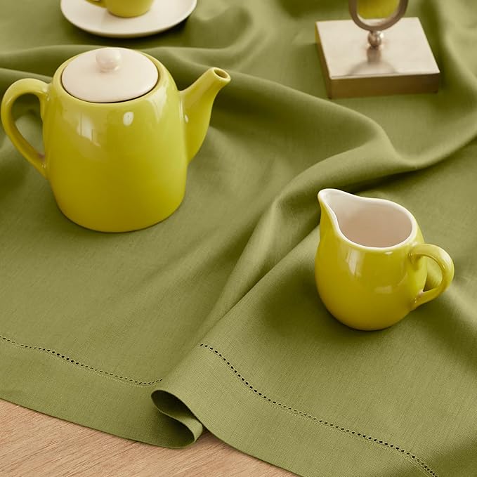 Solino Home Linen Napkins Set of 4 - Classic Hemstitch 100% Pure Linen Avocado Green Dinner Napkins Cloth 20 x 20 Inch for Winter - Handcrafted and Machine Washable