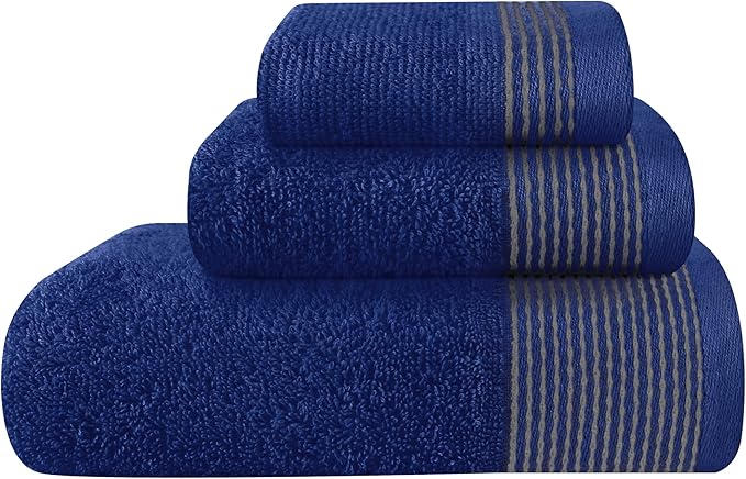 Belizzi Home Ultra Soft 3 Pack Cotton Towel Set, Contains a Bath Towel 28x55 inch, a Hand Towel 16x24 inch & a Wash Coth 12x12 inch, Ideal Everyday use, Compact & Lightweight -Navy Blue