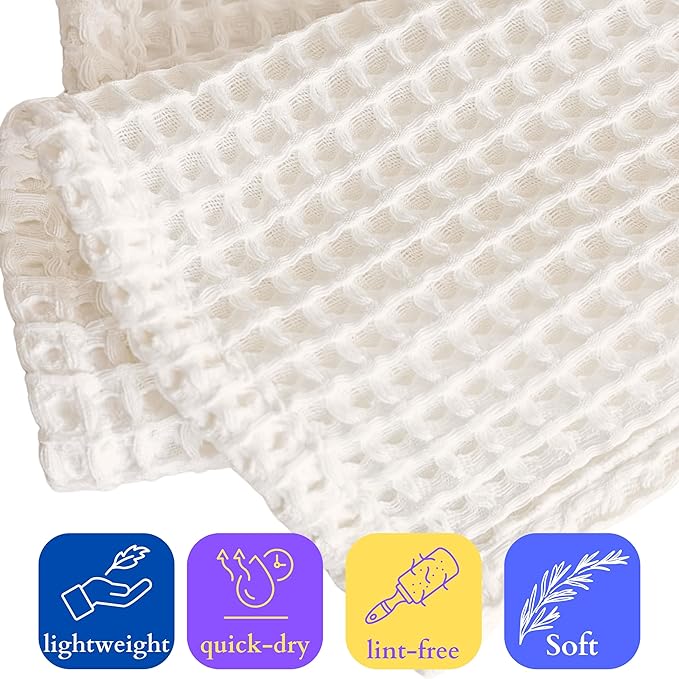 Premium Waffle Hand Towels Pack of 4 Extra Large 20x35 inch - 100% Turkish Cotton, Waffle Weave, Quick Dry, Lint Free, Super Absorbent, Thin Hand Bath Towel (Natural, Set of 4 Hand Towels)